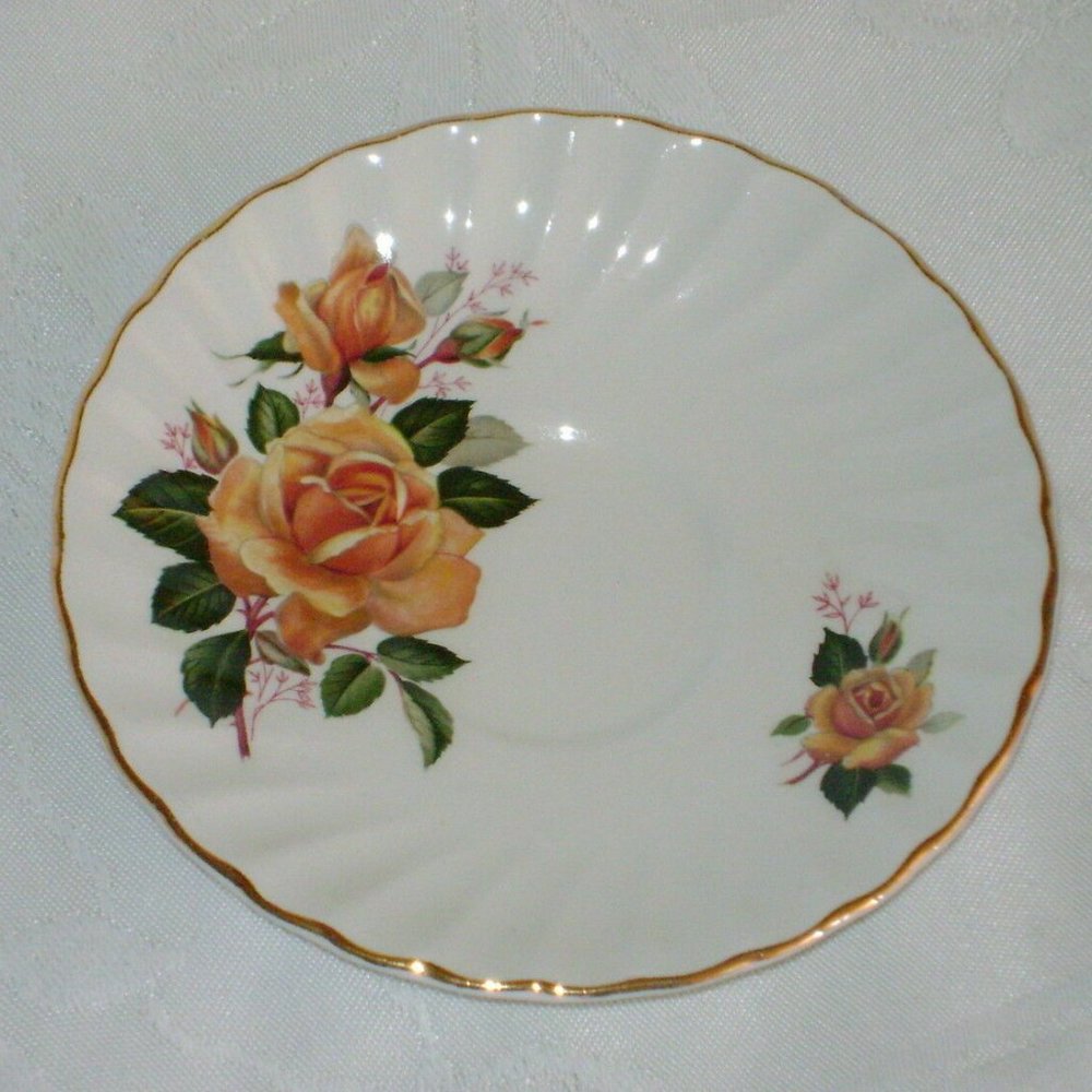 Old Foley Bone China Saucer James Kent England Vintage Yellow Roses Gold Floral